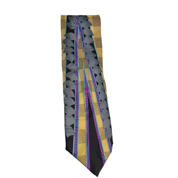 Vintage Luciano Gatti Men’s Abstract Tie 100% Silk Italian Yelllow Unique - Picture 6 of 11